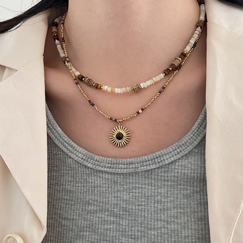 Stone Beaded Female Niche Retro Personality Necklaces