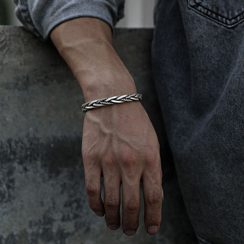 Men's Vintage Thai Sier Woven Twisted Open-ended Bracelets