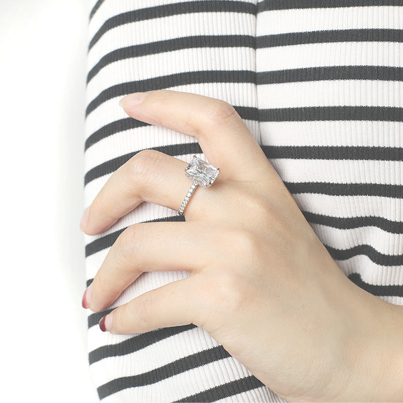 Sterling Sier Female Rectangular Exaggerated Princess Rings