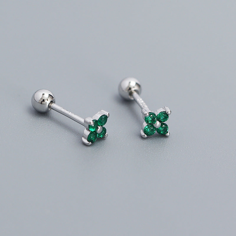 Women's Piercing Ear Sier Flower Zircon Thread Earrings