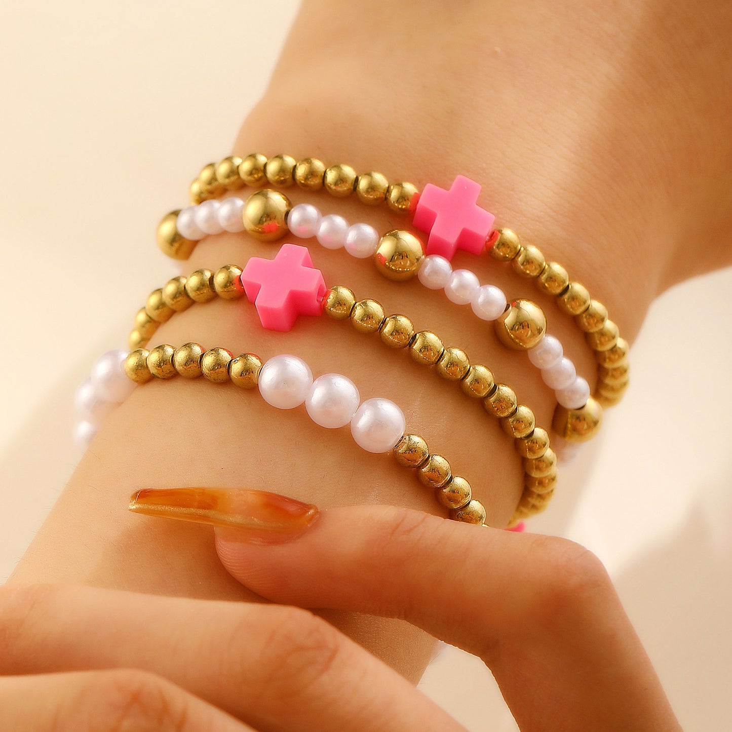 Cross Plus Beaded Set Female Dopamine Bracelets