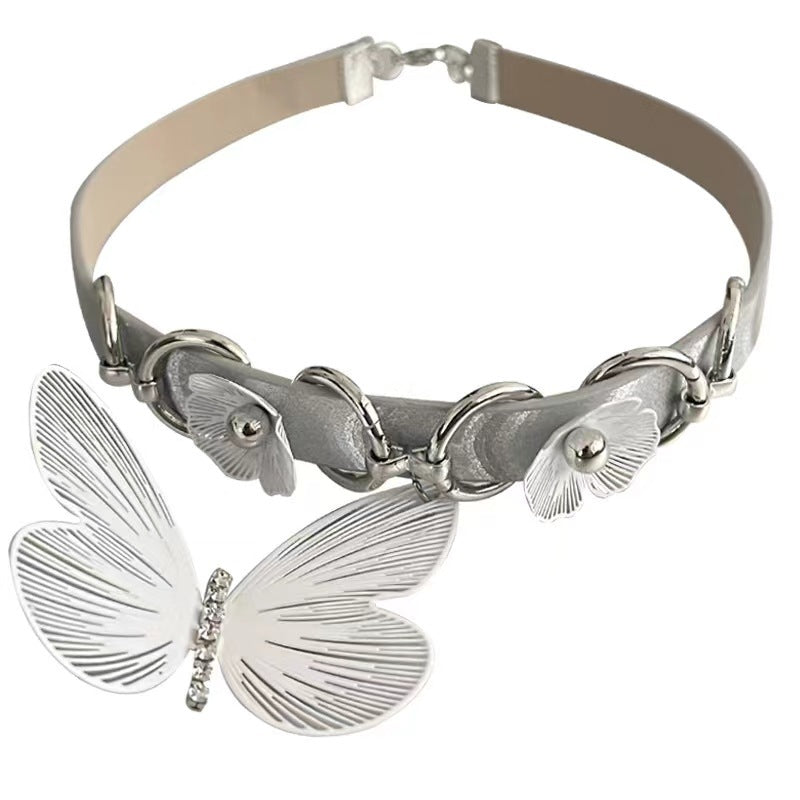 Niche Sweet Cool Hot Sier Butterfly Collar Flower Clavicle Chain Necklace