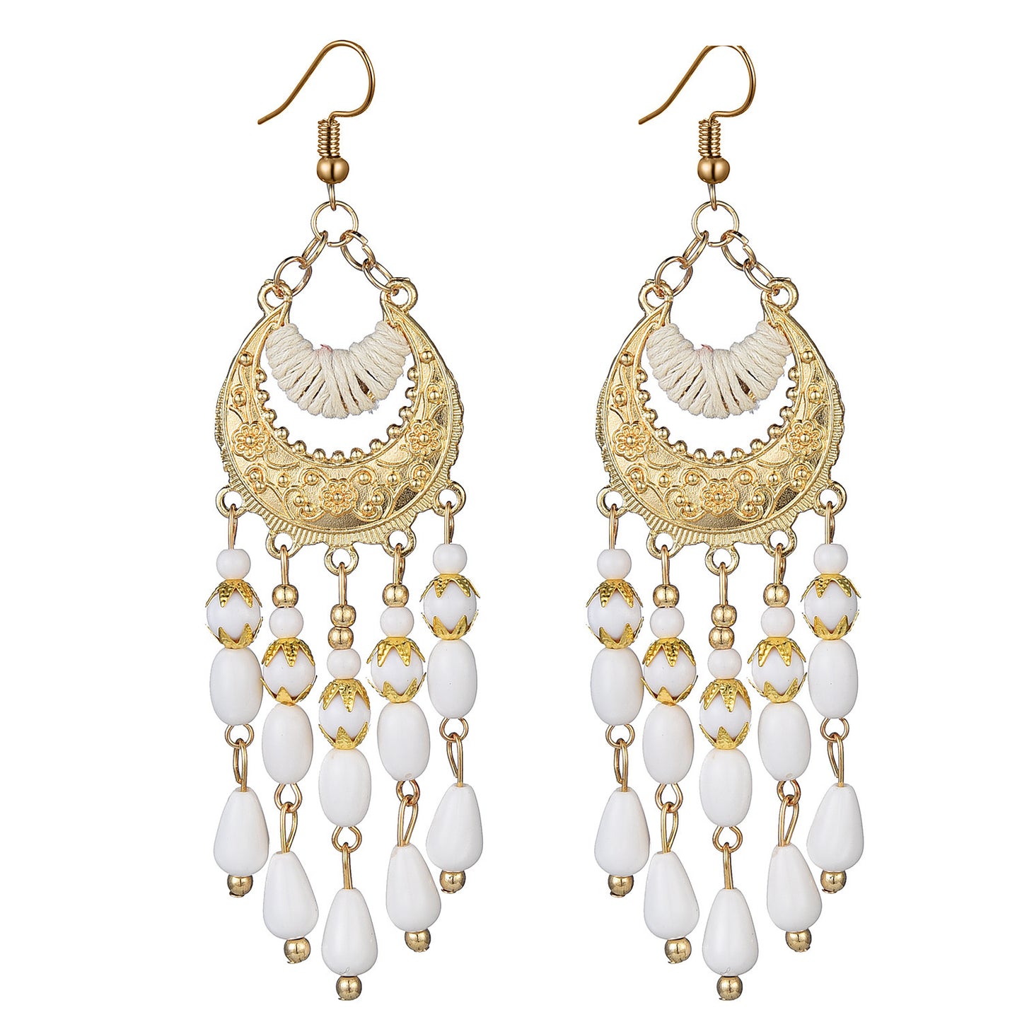 Bohemian Ethnic Style Long Retro Tassel Bead Stud Earrings