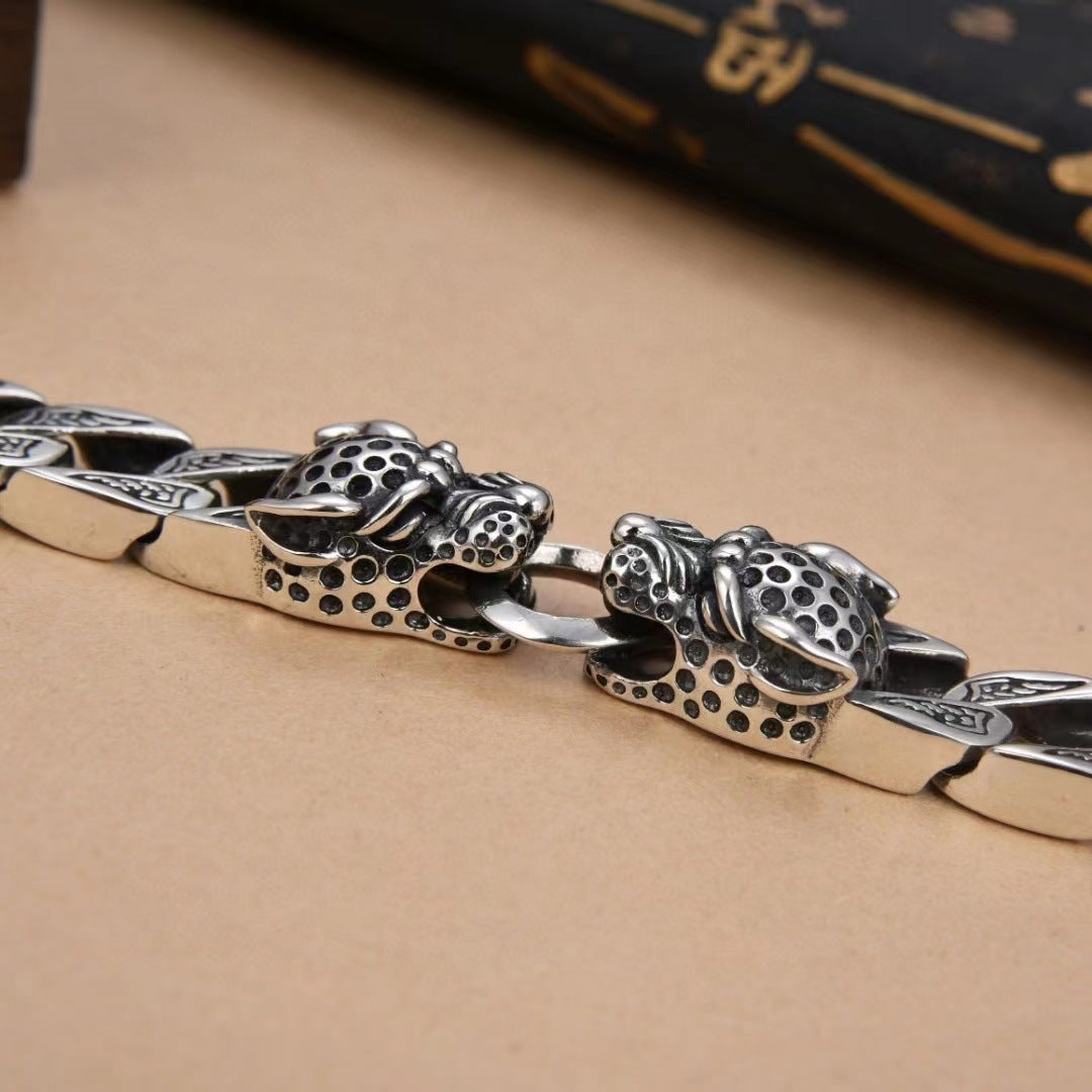 Men's Sier Pairs Of Leopard Domineering Personalized Hand-woven Distressed Bracelets