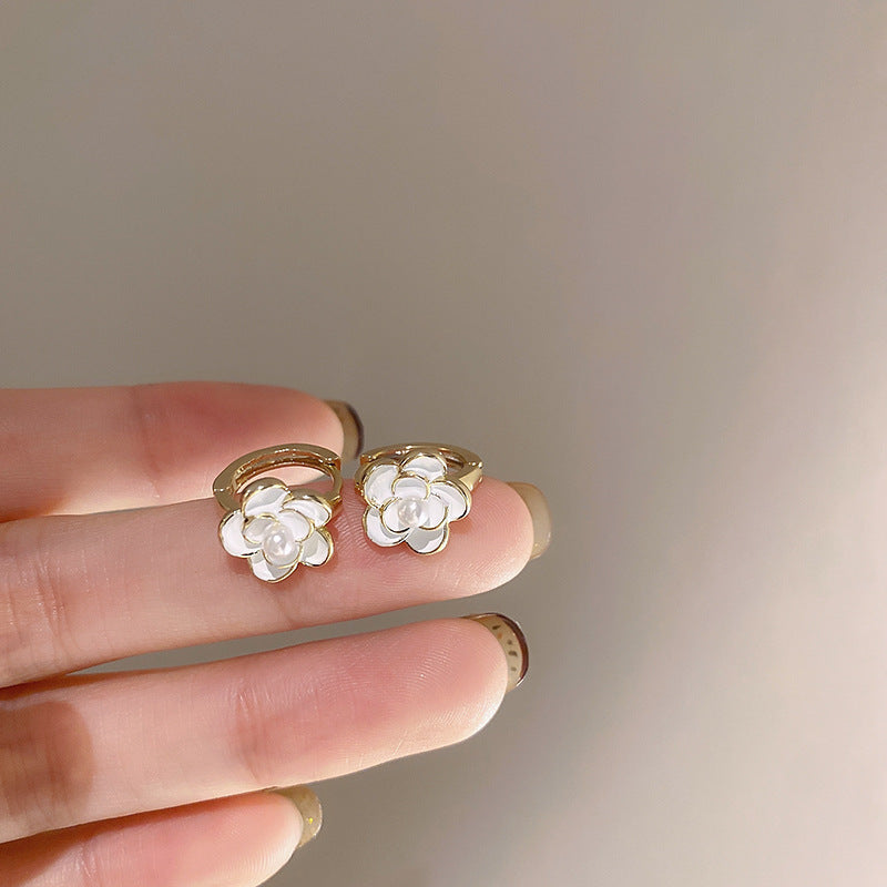 Sier Needle Flower Curved Irregular Pearl Baroque Vintage Earrings