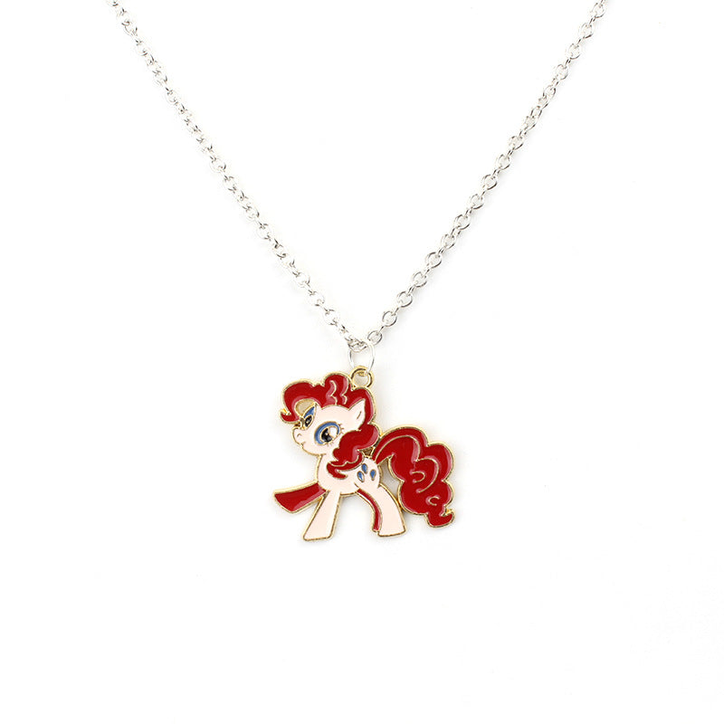 Children's Cartoon Pony Cute Anime Alloy Dripping Unicorn Girlfriends Necklaces