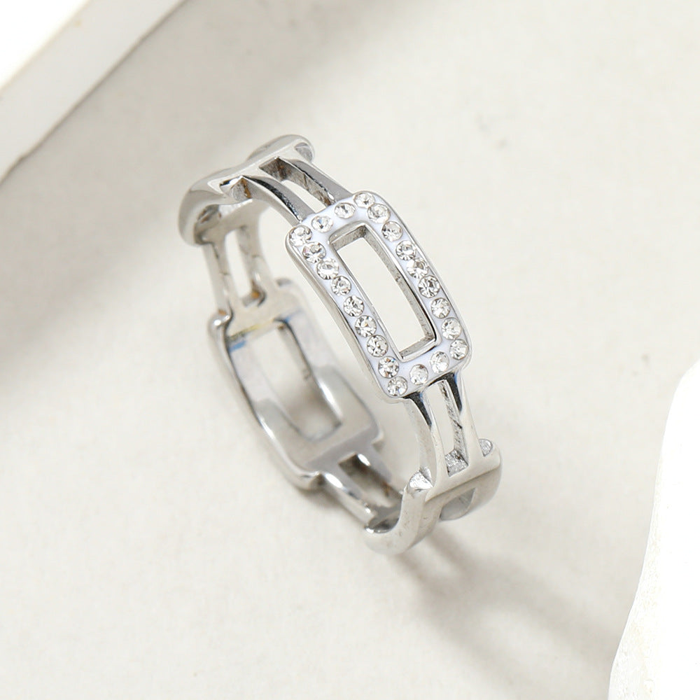 Women's Fashion Square Geometric Clay Chain Titanium Rings