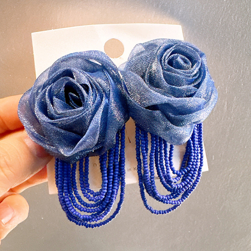 High Grade Mesh Rose Tassel Temperament Earrings