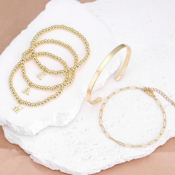 Letter Golden Balls Beaded Clip Glossy Bracelets