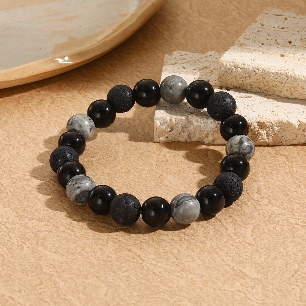 Women's & Men's Black Agate Haematite Snowflake Stone Design Bracelets