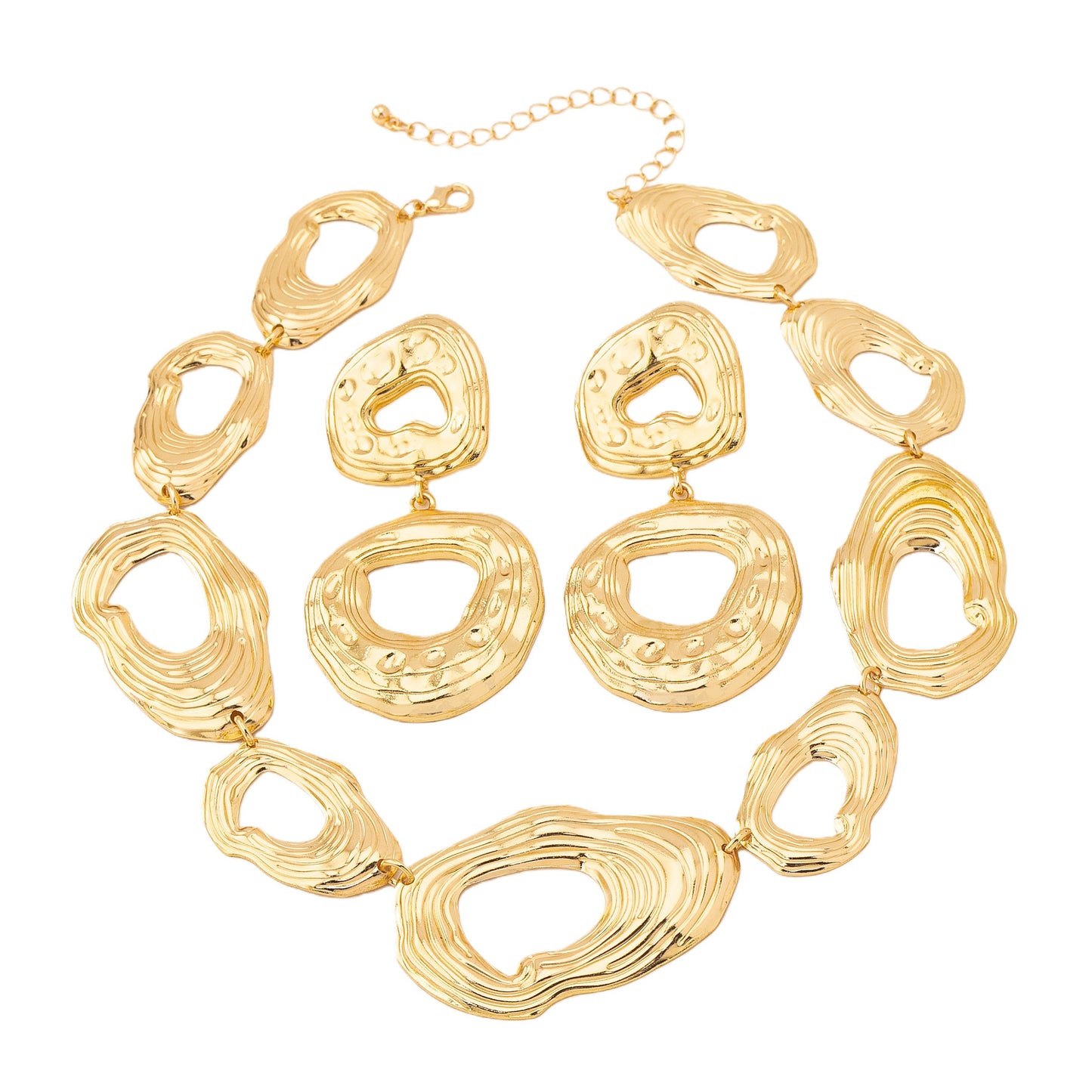 Irregular Hammered Golden Suite Niche Design Jewelry Set