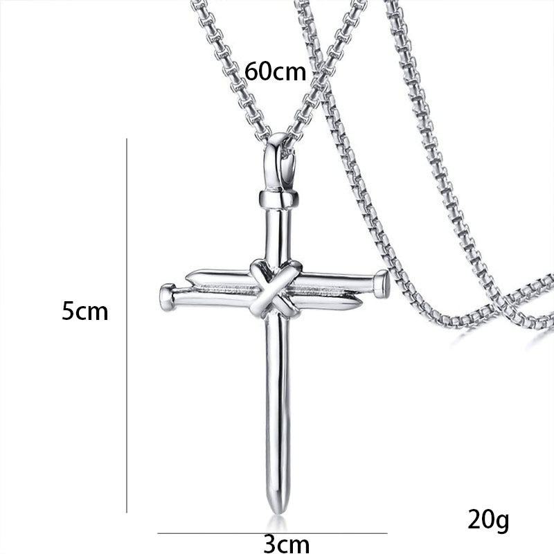 Men's Titanium Steel Cast Nail Cross Punk Necklaces