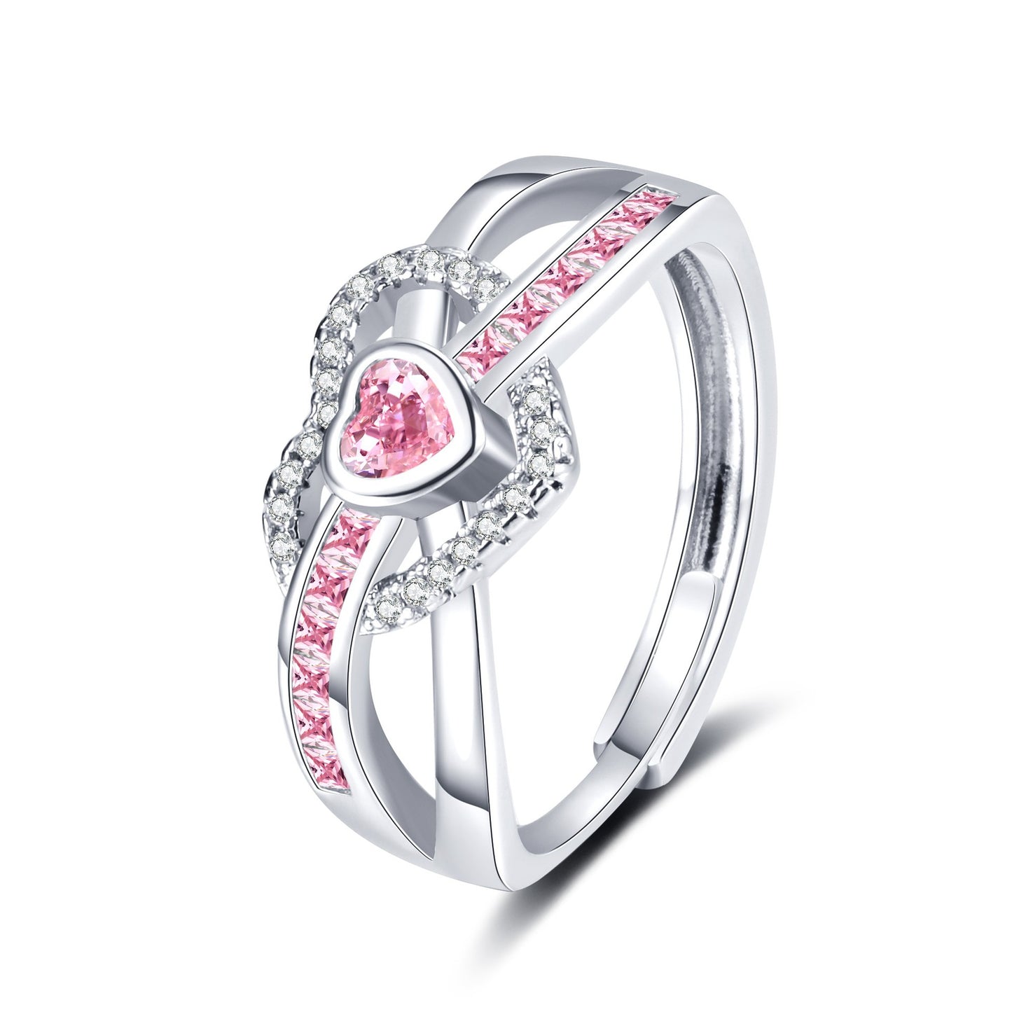 Women's Pink Loving Heart Zircon Female Fashion Simple High Rings