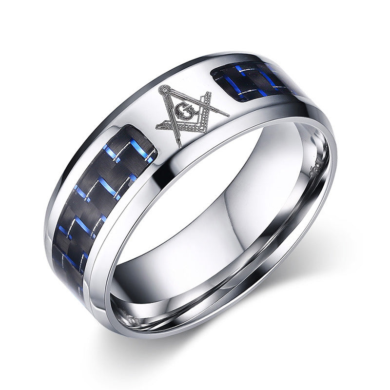 Men's Steel Blue Black Carbon Fiber Trendy Rings