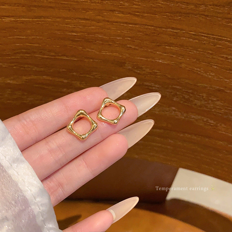 Gold Square Female Cold Style Niche High Sense Earrings