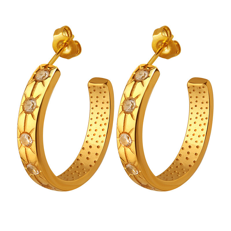Inlaid Zircon Shaped Titanium Steel Gold Does Earrings