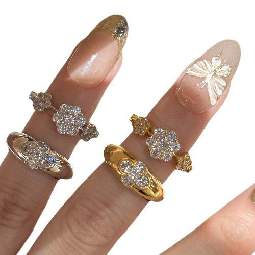 Advanced Sensitive Surface Zircon Flower Golden Rings