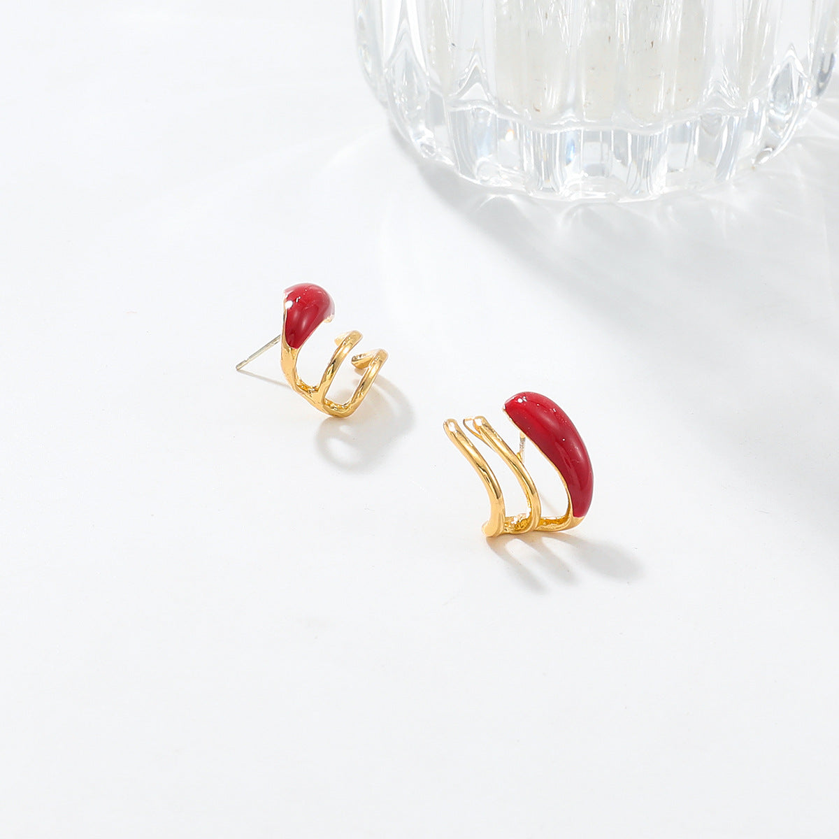 Spring Wine Red Unique Drop-shaped Simple Minority Earrings