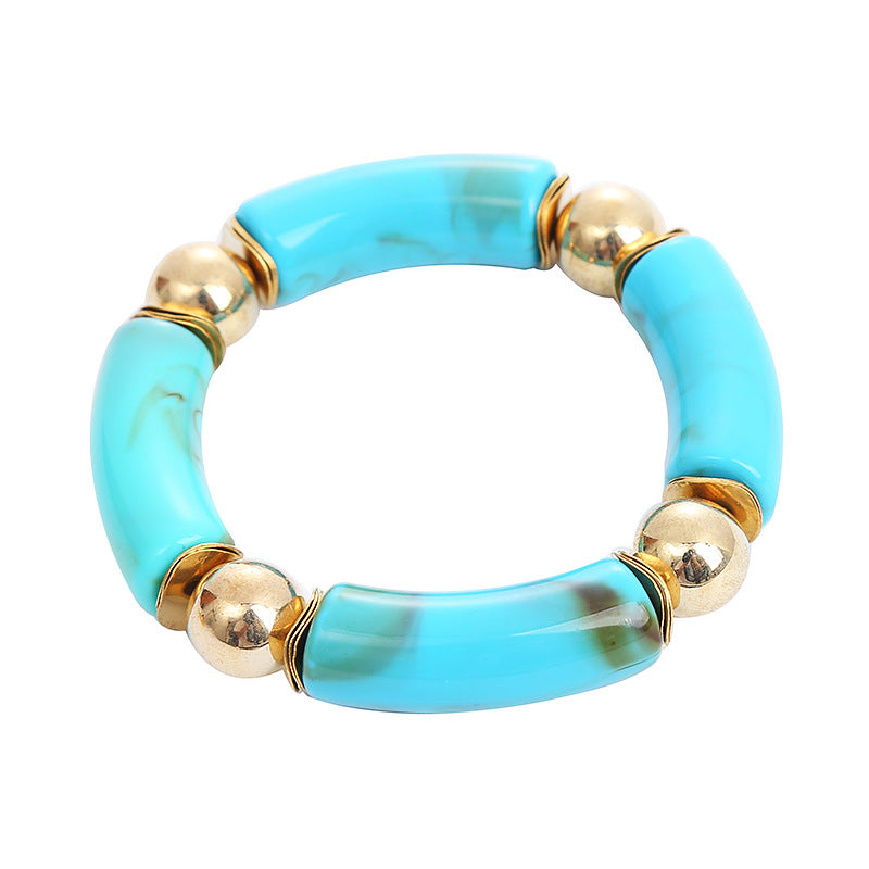 Thick Curved Tube Gold Beaded Stretch Bracelets