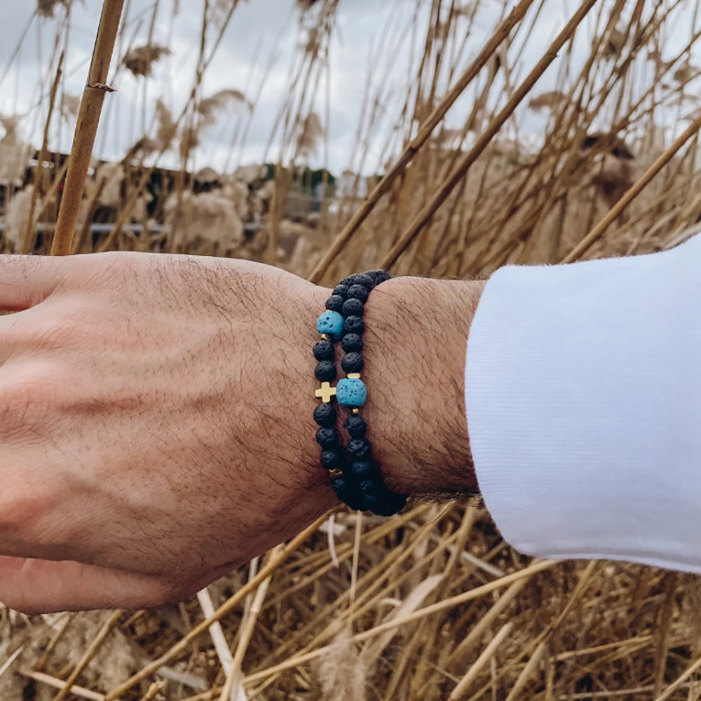 Men's Ornament Haematite Volcanic Rock Wooden Bead Bracelets