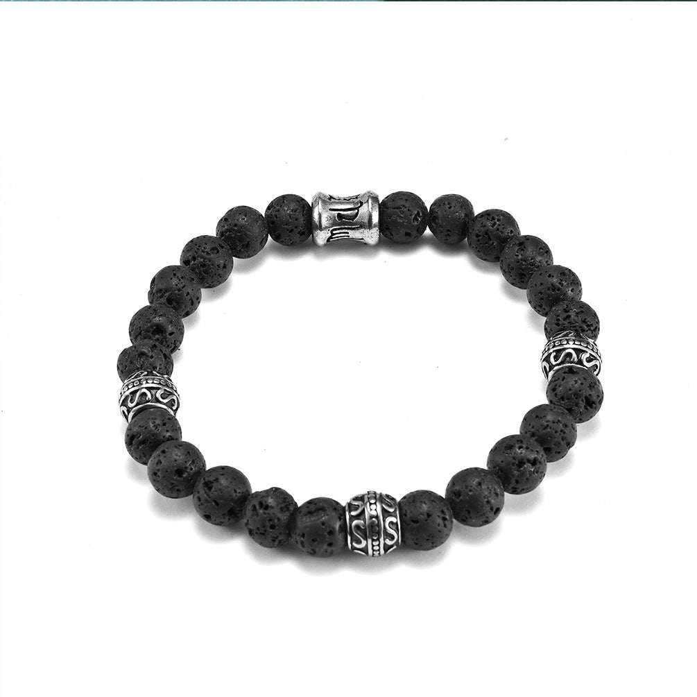 Men's Six Words Mantra Volcanic Rock Lucky Titanium Bracelets