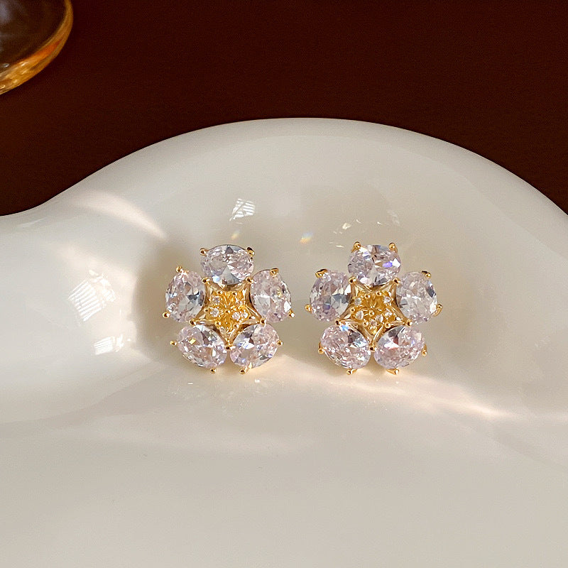 Women's Sier Needle Flower Color Zircon Mori Sweet Fashion Earrings