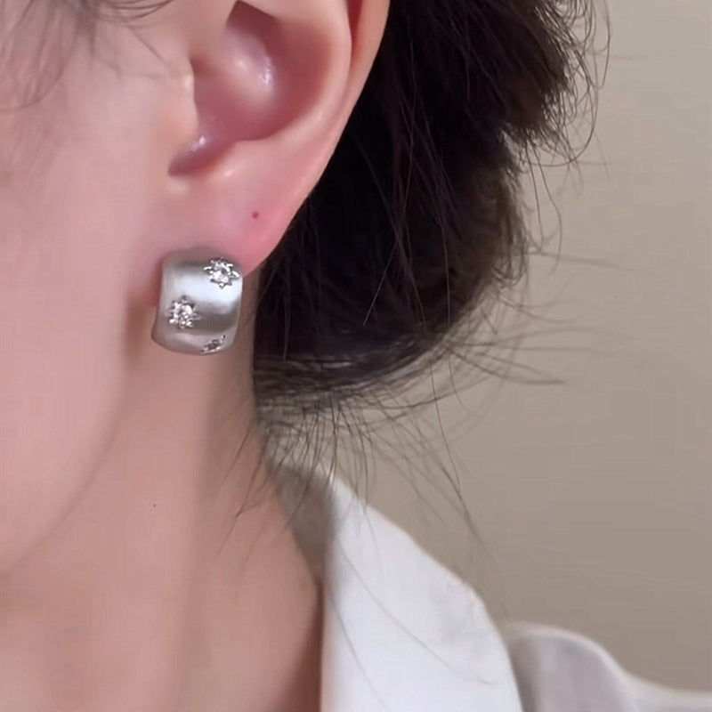 Women's Zircon Asterism Brushed Metal High-grade Simple Graceful Earrings