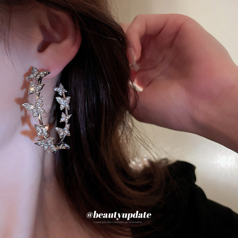 Women's Stitching Round Diamond Ear Exaggerated Design Sweet Earrings