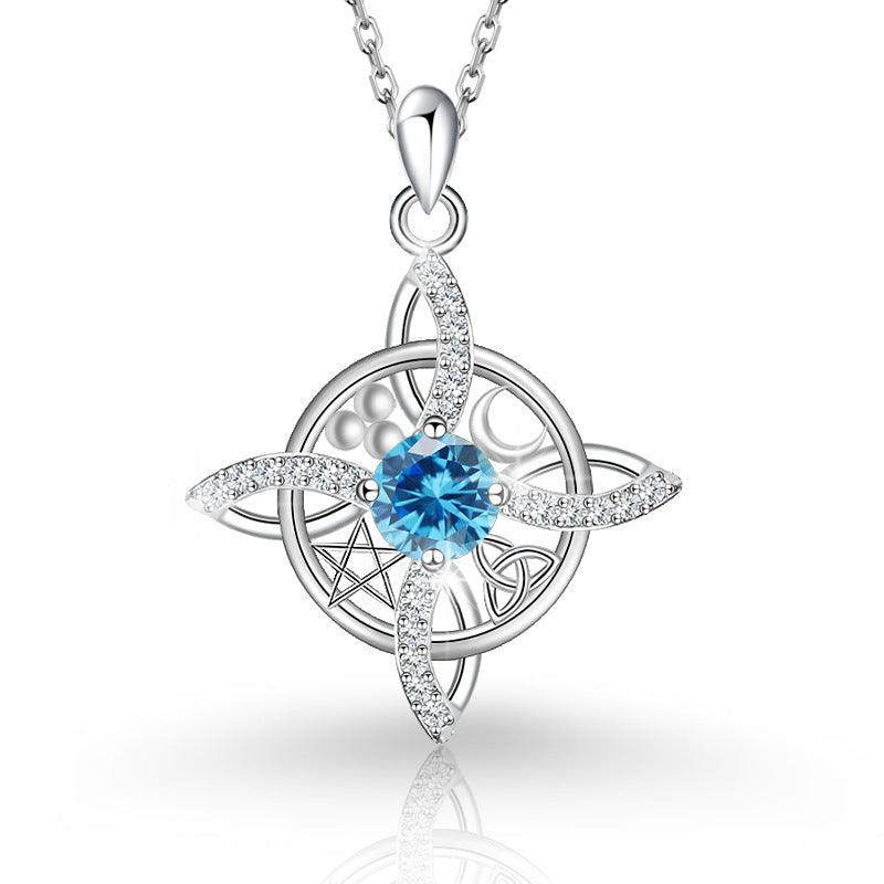 Sier Round Cross Moon Star Simple Fashion Necklace