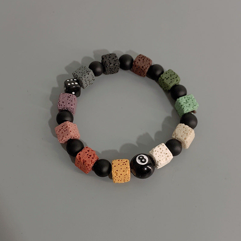 Women's & Men's Eight Dice Colorful Volcanic Stone Niche Bracelets