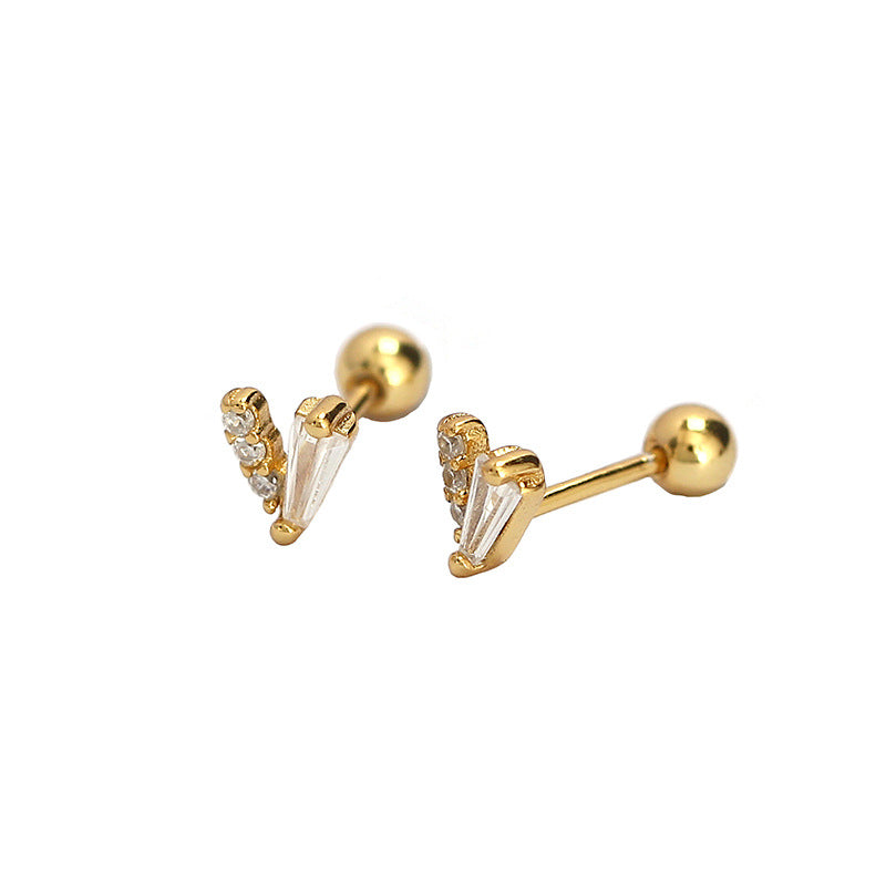 Piercing Ear Sier Diamond V-shaped Screw Rings