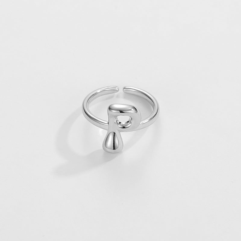 Hop Letters Glossy Sier Open Adjustable Rings