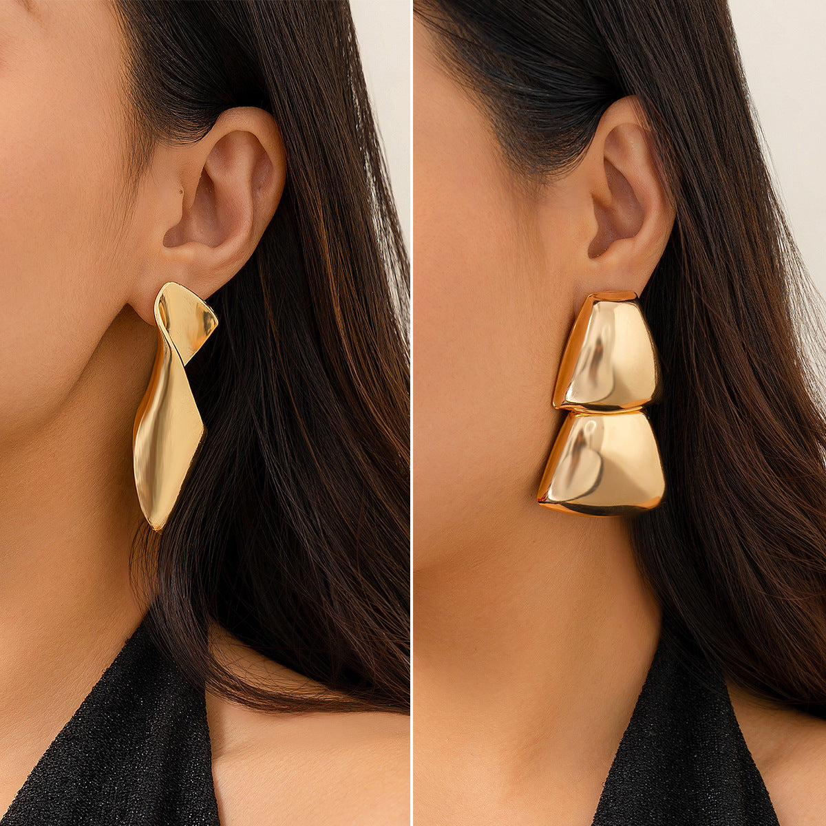 Metal Glossy Surface Folding Female Retro Earrings