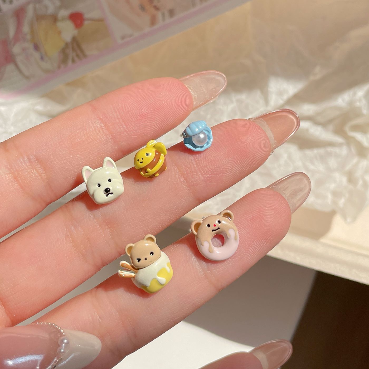Honey Pot Bear Ear Suit Female Sier Needle Rings
