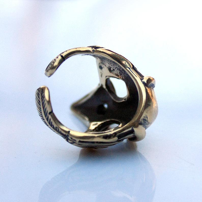 Men's Halloween Ancient Bronze Crow Bird Skull Ring