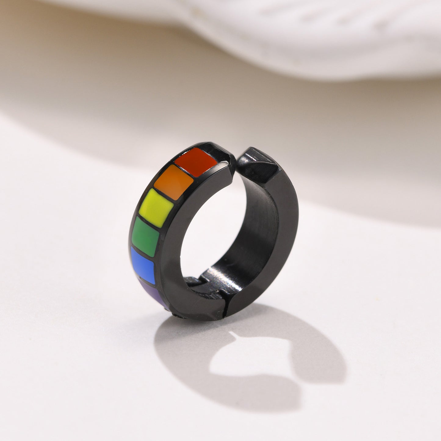 Stainless Steel Rainbow Eardrop Ear Clip Earrings