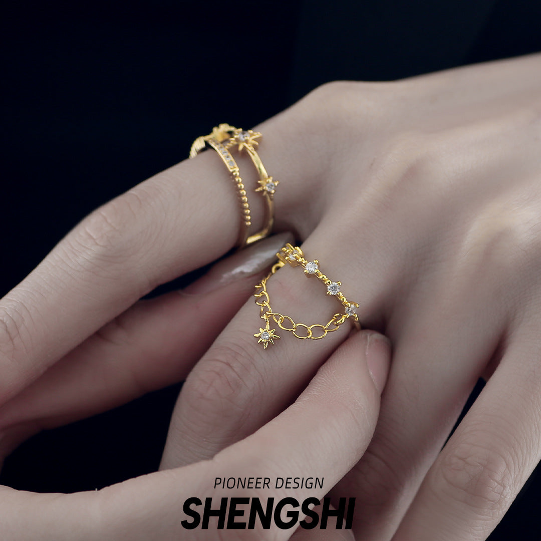 High-grade Light Luxury Tassel Six-pointed Chain Rings