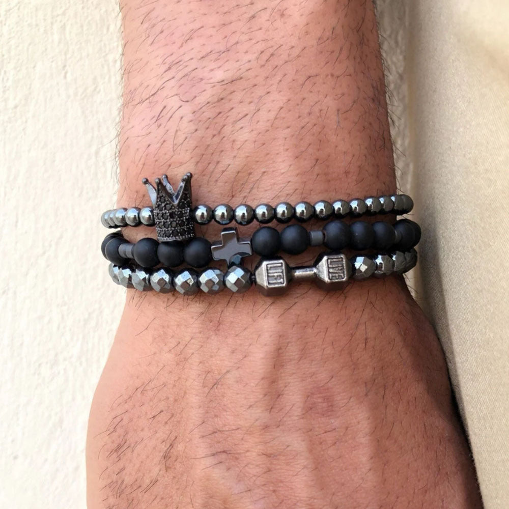 Men's Ornament Haematite Volcanic Rock Wooden Bead Bracelets