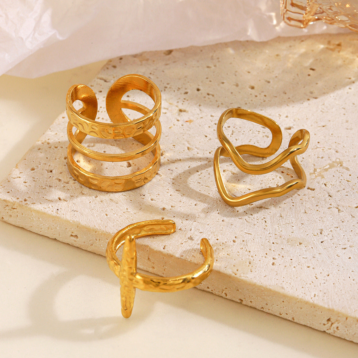 Open Personalized Hip Hop Gold Plated Irregular Rings