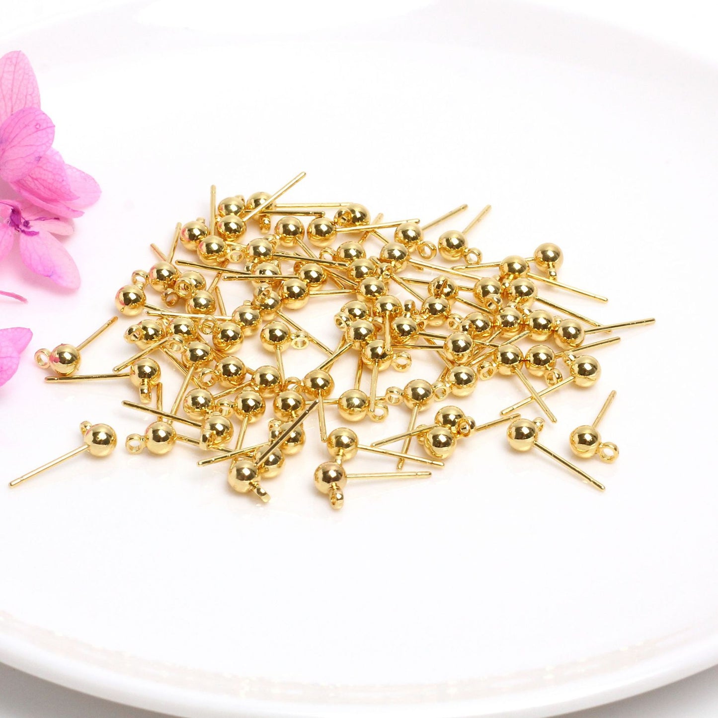 Gilded Round Ball Auricular Needle Bean-shaped Earrings