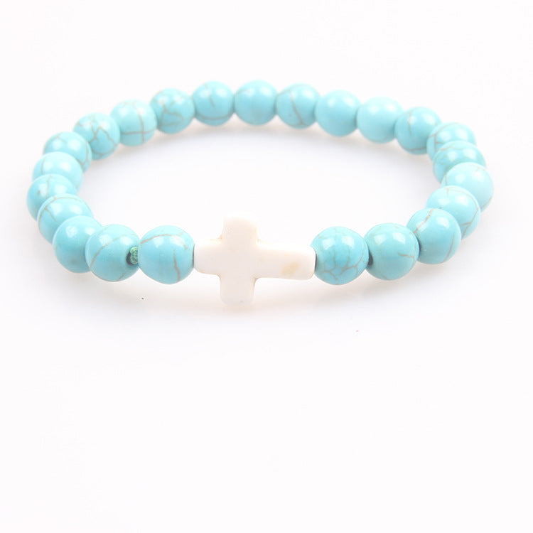 Women's & Men's Turquoise Cross Volcanic Rock Beaded Vintage Bracelet