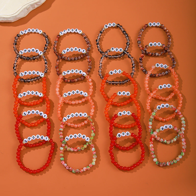 Halloween Simple English Letter Glass Beaded Bracelets