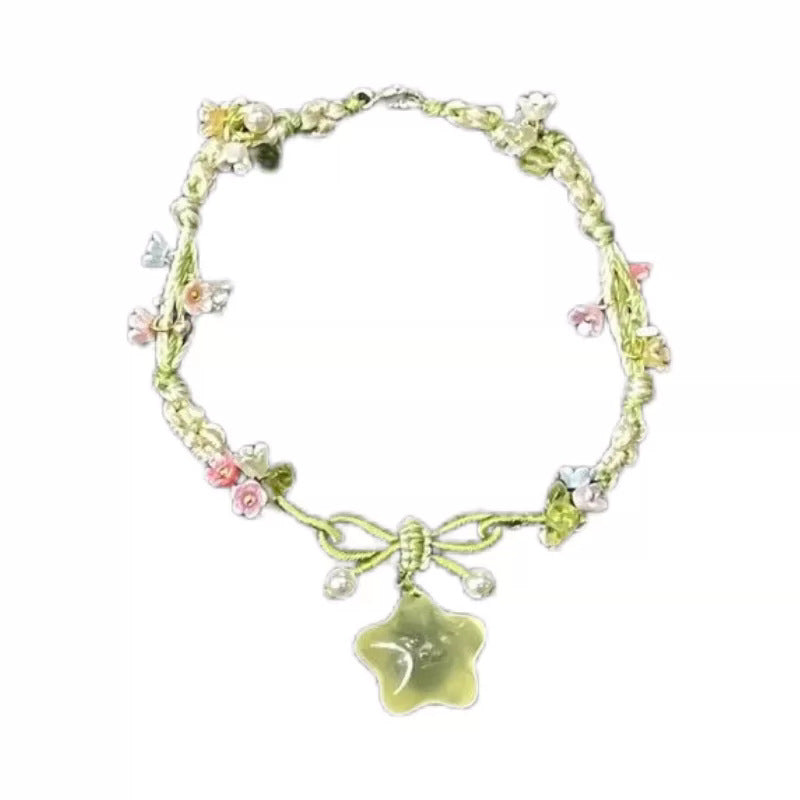 Summer Frozen Stars Green Crystal Colorful Small Flower Woven Carrying Necklaces