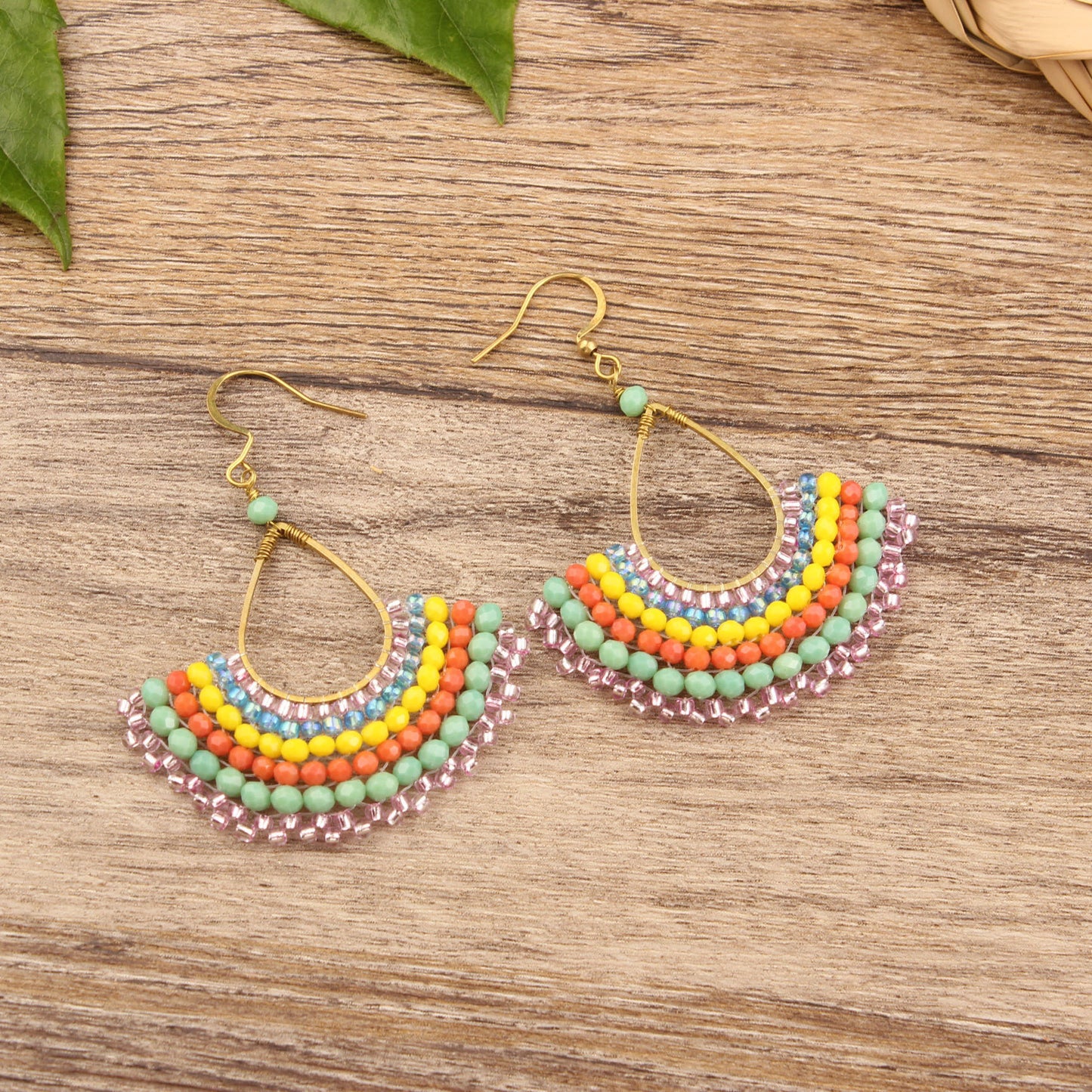 Hand-woven Green Natural Stone Retro Ethnic Style Bohemian Earrings