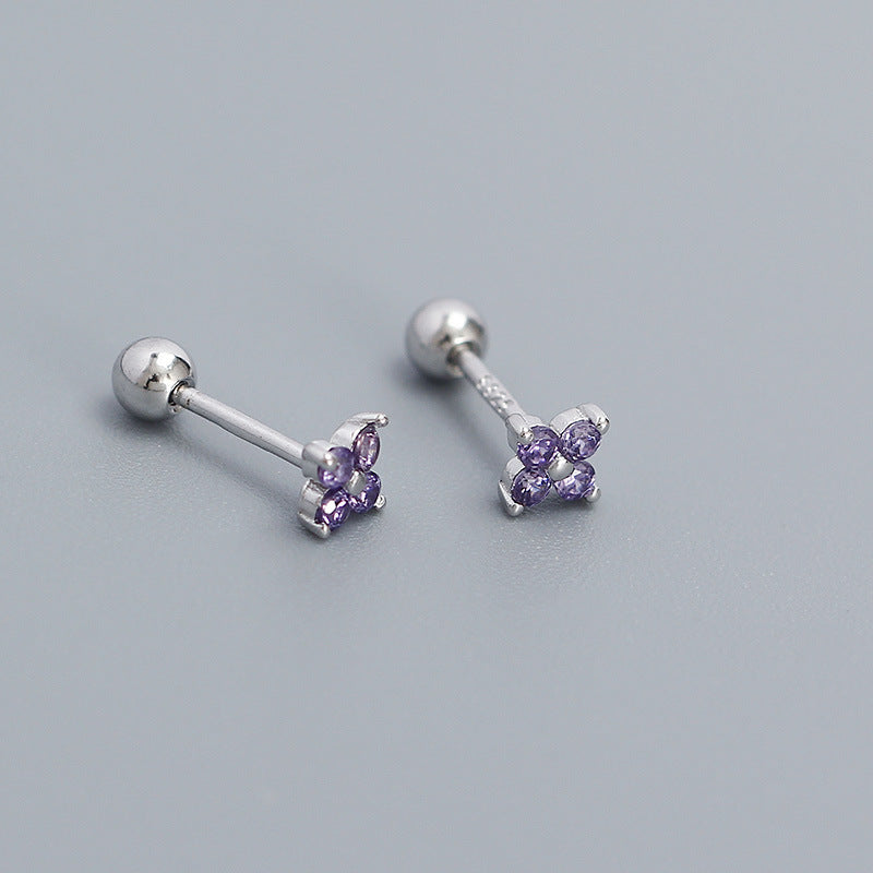 Women's Piercing Ear Sier Flower Zircon Thread Earrings