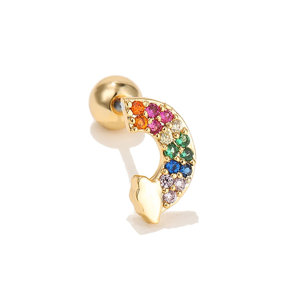 Animal Ear Bone Micro Inlaid Zircon Screw Puncture Earrings
