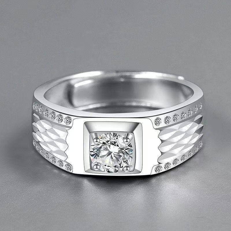 Men's Diamond Single Simulation Karat Wedding Classic Temperament Ring
