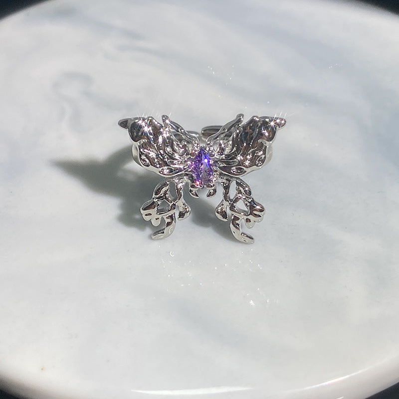 Oil Painting Butterfly Twigs Drop Enamel Color Rings