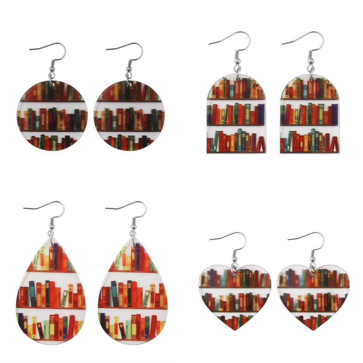 Bookshelf Transparent Acrylic Graduation School Opening Earrings