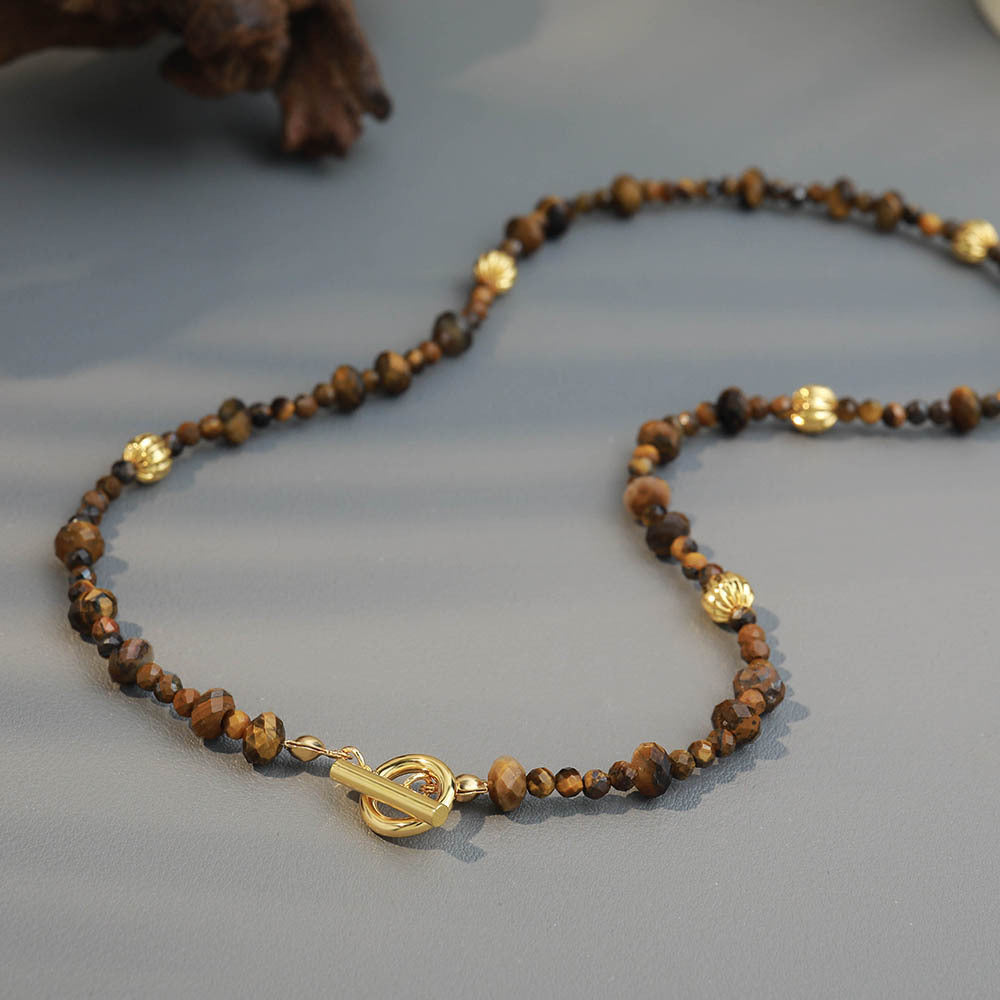 Natural Tigereye Irregular Beaded Accessories Niche Retro Clavicle Necklaces